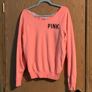VS pink off shoulder coral sweatshirt